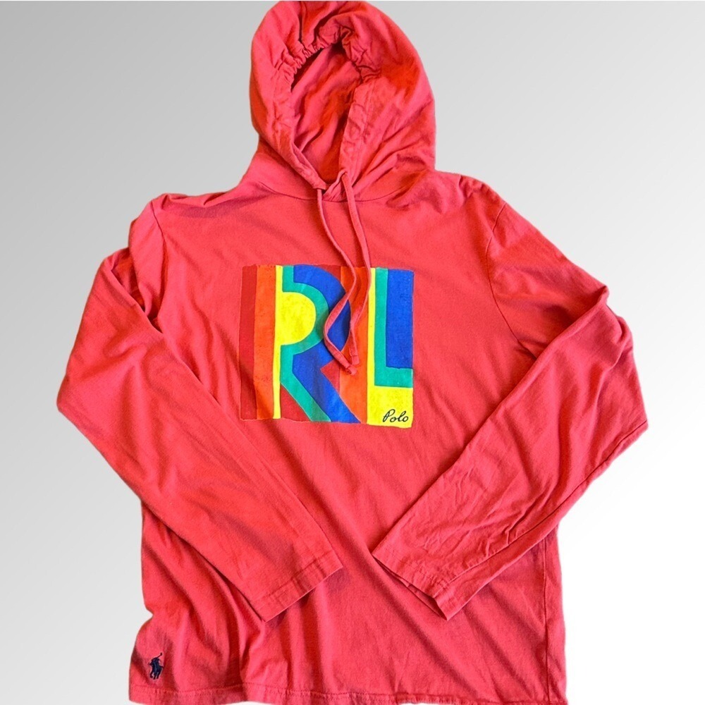 Polo Ralph Lauren Hooded T-Shirt Mens Medium Red Multi-Color RL Graphic